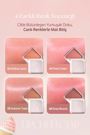 Dudak ve Yanak Renklendirici, Pürüzsüz Mat Balm CLIO Essential Lipcheek Tap Blur (04 Petal Cream)