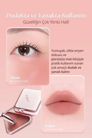 Dudak ve Yanak Renklendirici, Pürüzsüz Mat Balm CLIO Essential Lipcheek Tap Blur (03 Mellow Sand)