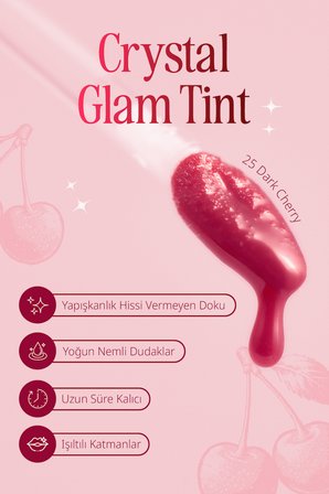 Yapışkanlık Hissi Vermeyen Yoğun Işıltılı Tint CLIO Crystal Glam Tint (25 Dark Cherry)