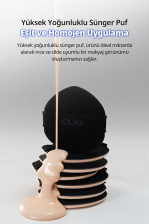 Eşit ve Pürüzsüz Uygulama Sunan, Yoğun Sünger Puf CLIO Kill Cover Founwear Cushion Puff