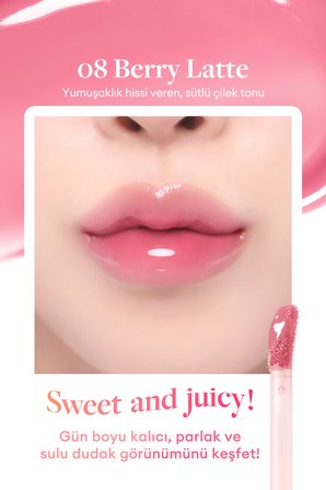 Parlak Bitişli & Hafif Renkli Nemlendirici Etkili Tint DASIQUE Juicy Dewy Glow Tint (08 Berry Latte)