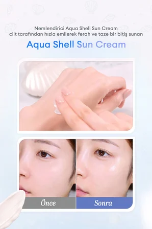  Nemlendirici, İnci Işıltılı, Hafif Yapılı Güneş Kremi DASIQUE Aqua Shell Sun Cream SPF50+ PA++++