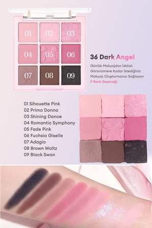 Mat ve Işıltılı Renk Seçenekleri Sunan Far Paleti DASIQUE Shadow Palette (36 Dark Angel)