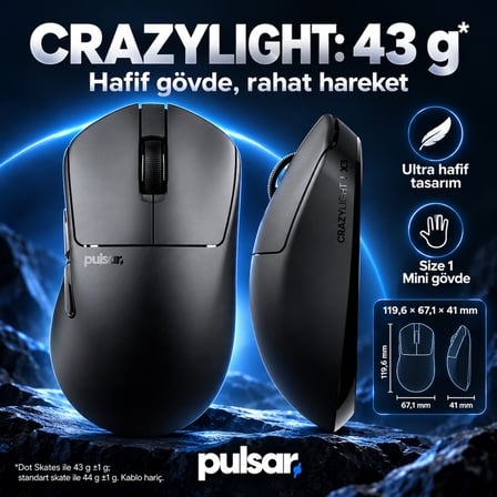 Pulsar X3 Crazylight Jet Black Size 1 Mini XS-1 Sensör Kablosuz Gaming Mouse (PX3RCL101)