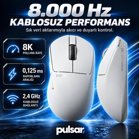 Pulsar X3 Crazylight Uyuni White Size 1 Mini XS-1 Sensör Kablosuz Gaming Mouse (PX3RCL102)