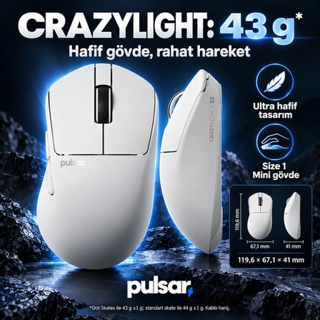 Pulsar X3 Crazylight Uyuni White Size 1 Mini XS-1 Sensör Kablosuz Gaming Mouse (PX3RCL102)