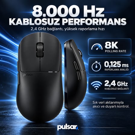 Pulsar X2N CrazyLight Mini Jet Black 8K Hz XS-1 Kablosuz Simetrik Gaming Mouse (PX2NCL101)