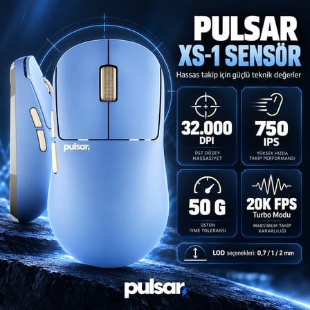 Pulsar X2N CrazyLight Mini Ocean 8K Hz XS-1 Kablosuz Simetrik Gaming Mouse (PX2NCL103)