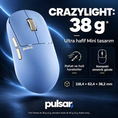 Pulsar X2N CrazyLight Mini Ocean 8K Hz XS-1 Kablosuz Simetrik Gaming Mouse (PX2NCL103)