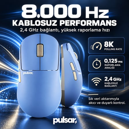 Pulsar X2N CrazyLight Mini Ocean 8K Hz XS-1 Kablosuz Simetrik Gaming Mouse (PX2NCL103)