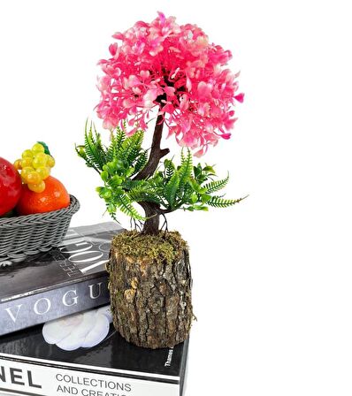 Bonsai Dekoratif Yapay Ağaç Yarım Top Kafalı Pembe Bonzai 30CM
