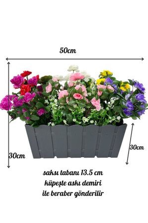 Yapay Çiçek Antrasit Balkon Saksıda Küpeşte Askılı Açelya Çiçeği Karışık Renkli Çiçek Sepeti 50cm