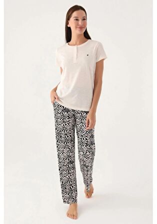 Pierre Cardin 8788 Kısa Kol Kadın Pijama Takım Vanilya