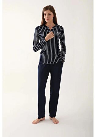 Pierre Cardin 8736 Uzun Kol Kadın Pijama Takımı Lacivert