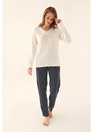 Pierre Cardin 8738 Uzun Kol Kadın Pijama Takımı Krem