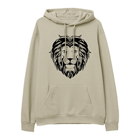 Lion Big  Baskılı Krem Hoodie