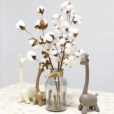 3lü Set Doğal Pamuk Çiçeği 9lu Kuru Çiçek 60cm Yapay Çiçek 