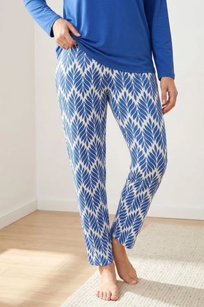 Kadın Desenli Bambu Viskon Uzun Kollu Soft Örme Mevsimlik Yumuşak Pijama Takımı