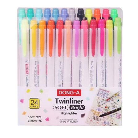 Dong-A Twinliner Soft Bright 24 Renk Çift Taraflı Fosforlu Kalem