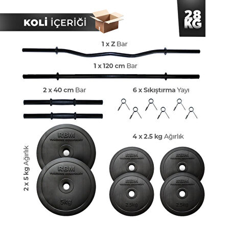 28 Kg Z Barlı Halter Seti ve Dambıl Seti Ağırlık Fitness Seti