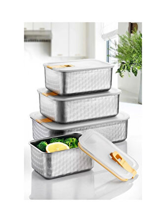 Perfect Seal Paslanmaz Çelik Saklama Kabı 4 Lü Set