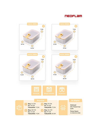 Perfect Seal Paslanmaz Çelik Saklama Kabı 4 Lü Set