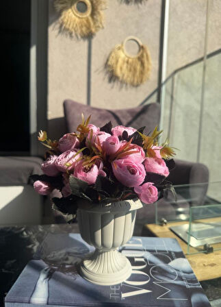 Yapay Çiçek Krem Antik Saksıda Pembe Erengül 23cm