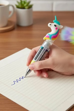 Tüy Yumağı Unicorn 6 Renkli Tükenmez Kalem – Yumuşak Dokulu