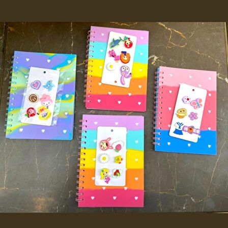 Unick Color Süslü Kalp Delikli Rainbow Silikon A5 Defter