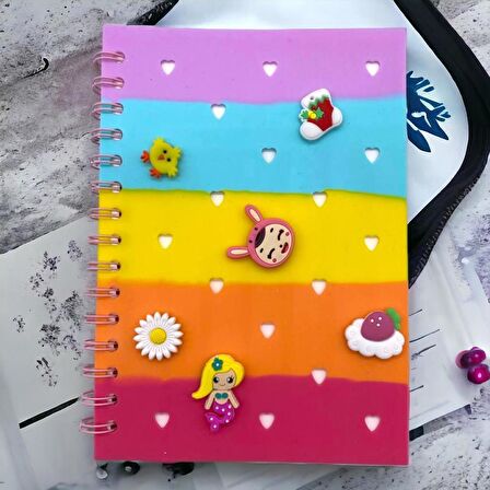 Unick Color Süslü Kalp Delikli Rainbow Silikon A5 Defter