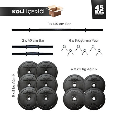 45 Kg Halter Seti, Dambıl Seti ve Fitness Ağırlık Seti