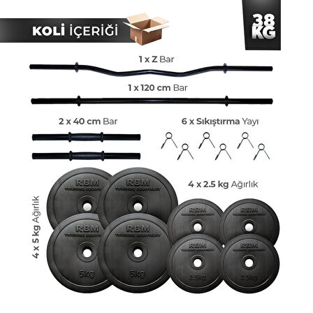 38 Kg Z Barlı Halter Seti ve Dambıl Seti Fitness Ağırlık Seti