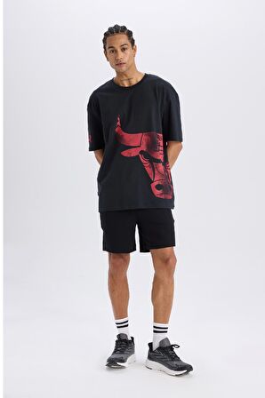 DeFactoFit NBA Chicago Bulls Oversize Geniş Kalıp Bisiklet Yaka Kısa Kollu Tişört B3889AX25SPBK34