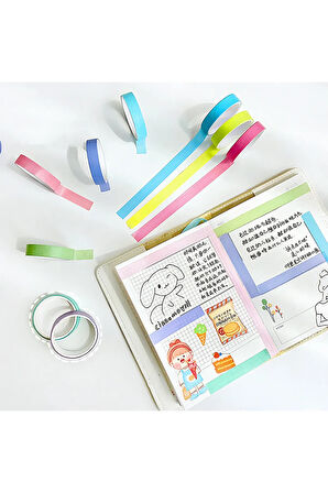 Black White Temalı 8 Renkli Washi Bant • Sticky Note (GGK-PC017)