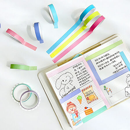 Rainbow Pastel Temalı 7 Renkli Washi Bant • Sticky Note (GGK-PC019)