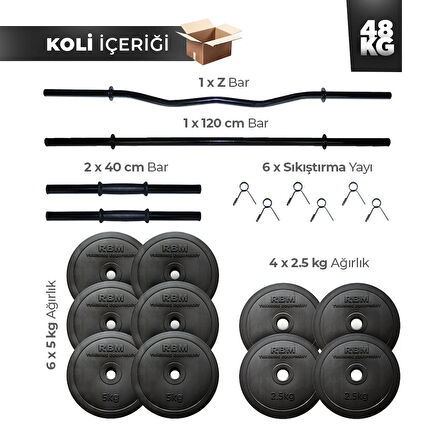 48 Kg Z Barlı Halter Seti ve Dambıl Seti Fitness Ağırlık Seti