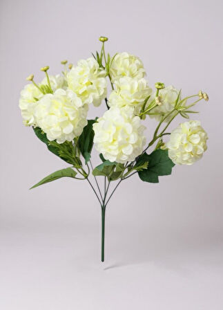 Yapay Çiçek Kartopu Krizantem Beyaz 5Dallı 10toplu Demet 30cm