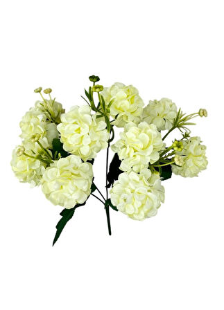 Yapay Çiçek Kartopu Krizantem Beyaz 5Dallı 10toplu Demet 30cm