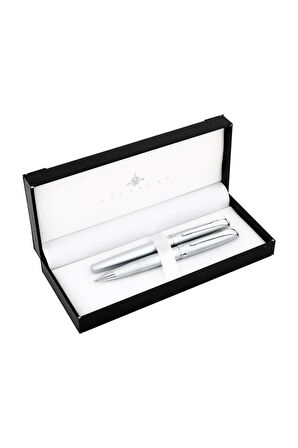 Steel Pen Takım Kalem Dolma+Tükenmez Desenli Krom 0165