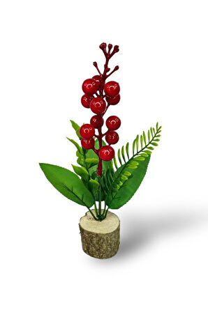 Yapay Çiçek Yılbaşı Çiçeği Kokinalı Kütük Saksılı Dekoratif Süs 20cm