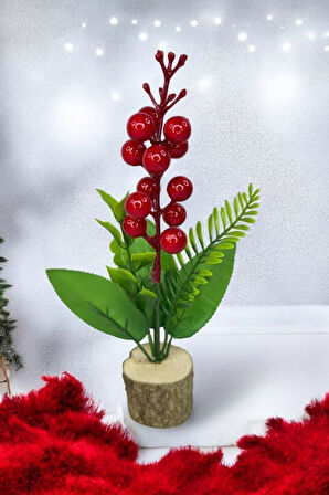 Yapay Çiçek Yılbaşı Çiçeği Kokinalı Kütük Saksılı Dekoratif Süs 20cm