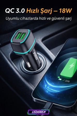 18W FORCE QCC571 ÇİFT ÇIKIŞLI ARAÇ ÇAKMAKLIK HIZLI ŞARJ ADAPTÖRÜ