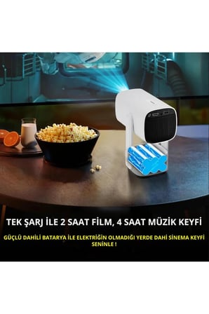 Powerbanklı Android Taşınabilir Projeksiyon Wifi Ve 4k Destekli Rgb Led Akıllı Sinema Projektör