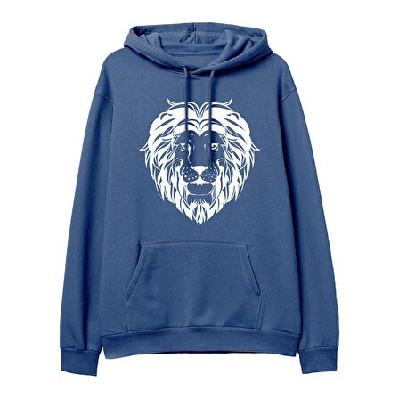 Lion Big Baskılı Hoodie-Royal Mavi