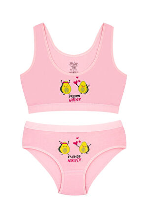 Öts Kız Çocuk Bustiyer Külot Likralı Pembe Friends Forever (%96 Pamuk - %4 Elastan)