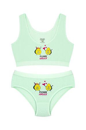 Öts Kız Çocuk Bustiyer Külot Likralı Yeşil Friends Forever (%96 Pamuk - %4 Elastan)