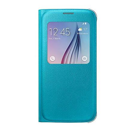 Galaxy S6 ile Uyumlu S View Cover (Deri Görünümlü) Mavi EF-CG920PLEGWW