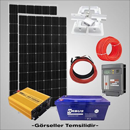 KARAVAN SOLAR PAKETİ 1000 WATT ŞARJLI İNVERTER 205W GÜNEŞ PANELİ MPPTLİ