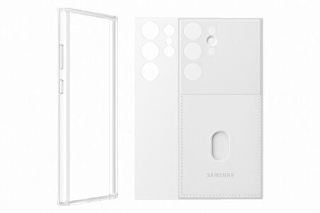 Samsung Galaxy S23 Ultra Çerçeveli & Kart Yuvalı Kılıf - Beyaz