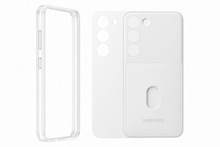 Samsung Galaxy S23 Çerçeveli & Kart Yuvalı Kılıf - Beyaz